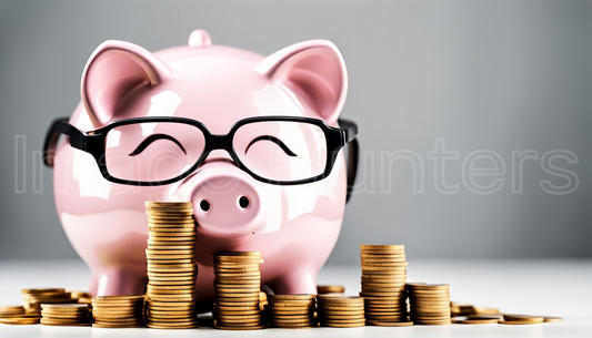 Piggy Bank Wearing Glasses Amidst Coins