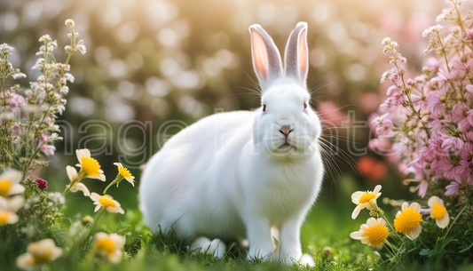 Rabbit Among Flowers in Nature