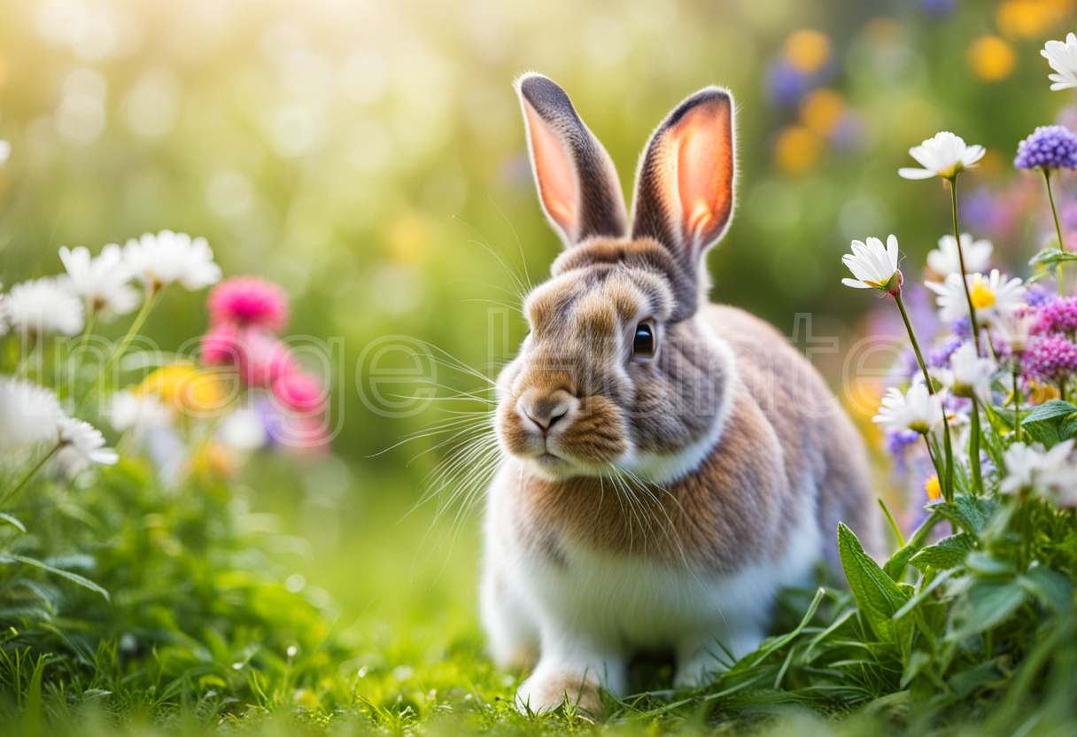 Rabbit Among Flowers in Nature