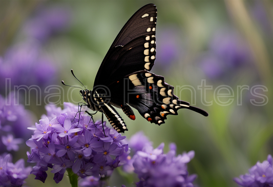 Swallowtail Butterfly Amid Purple Flowers