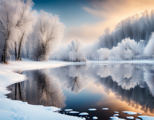 Winter Landscape Reflection in Glistening Waters