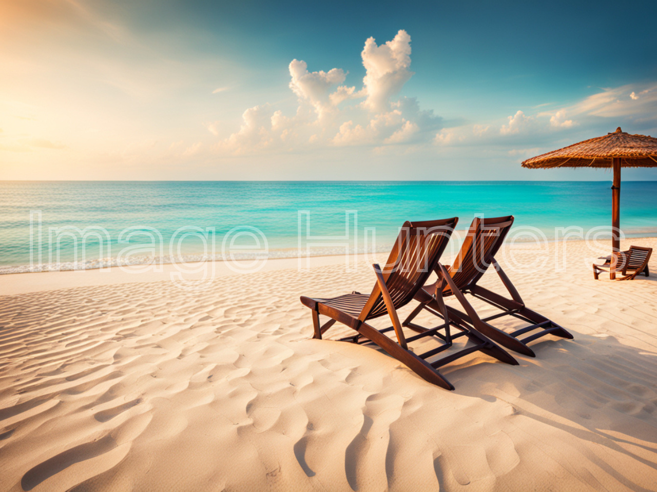 Beach Chairs on Sandy Shoreline