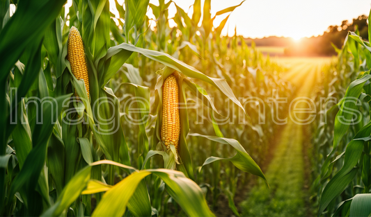 Golden Sunset Over a Summer Cornfield