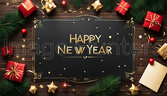 Happy New Year on a dark wooden background