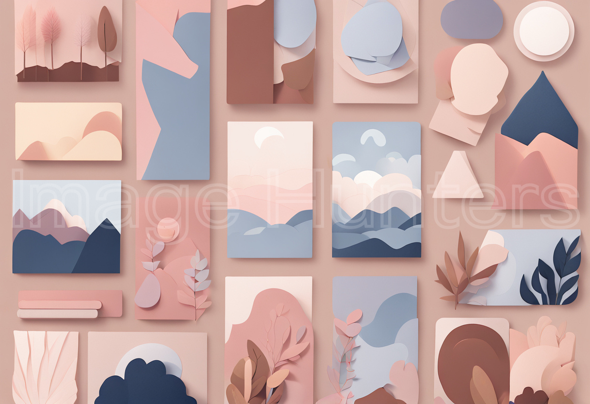 Pastel Paper Collage with Minimalistic Elements and Illustrations