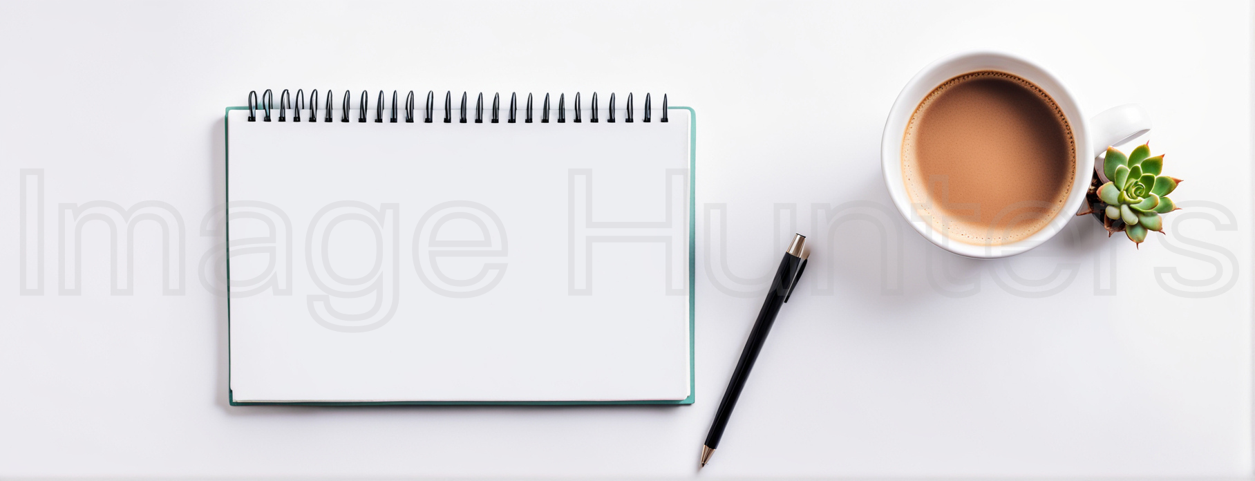 Notebook Mockup with Pen, Succulent, Coffee on White Background