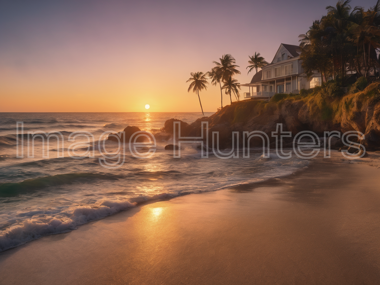 Beach House by Coastline in warm sun