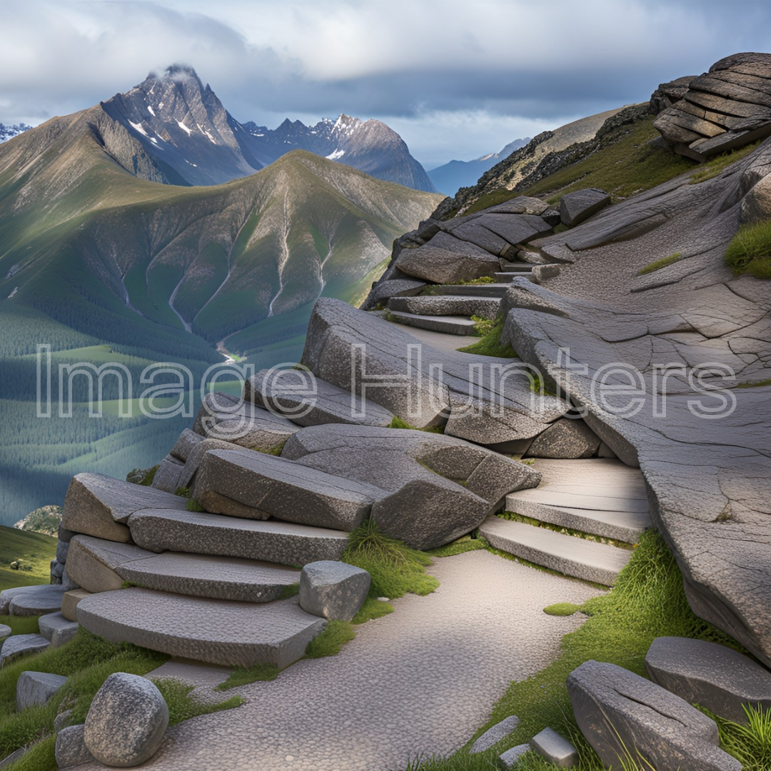 mountain landscape with stone steps