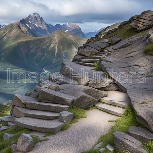 mountain landscape with stone steps