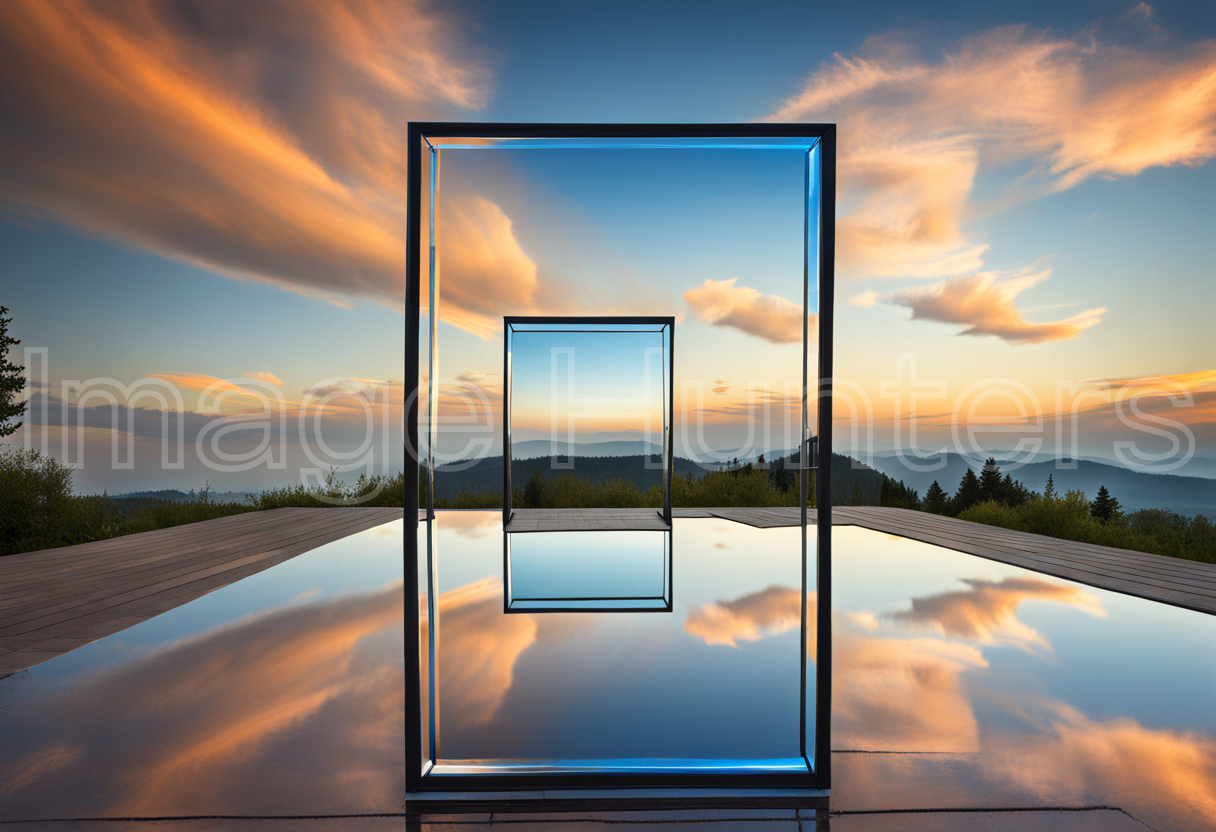 Mirror reflects under the sky