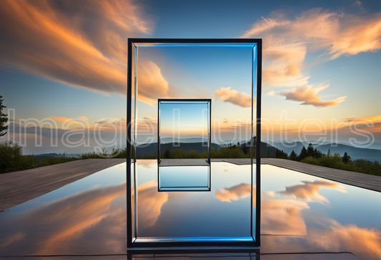 Mirror reflects under the sky