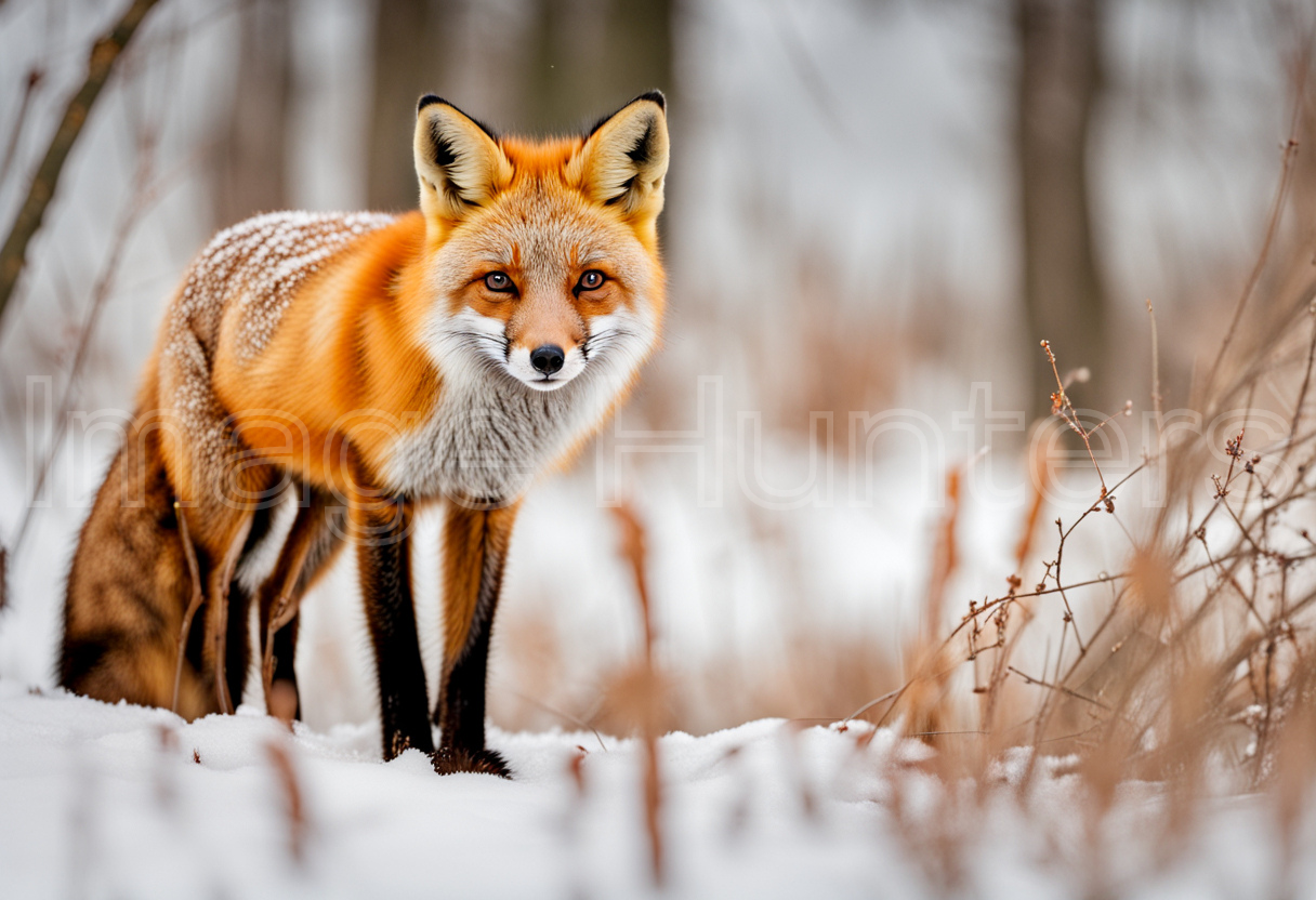 Red fox in snowy winter landscape