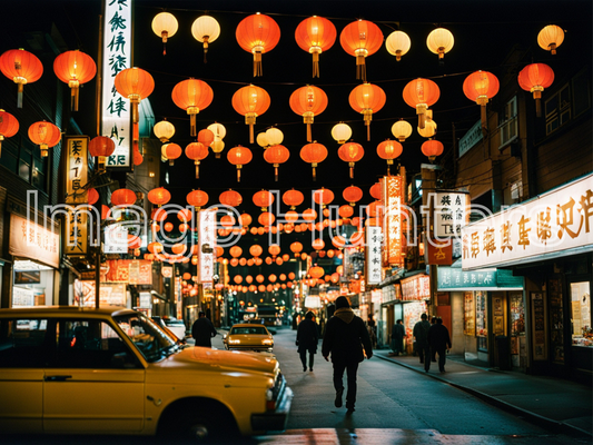 Brightly Lit Street View of Chinatown in Vancouver, Canada