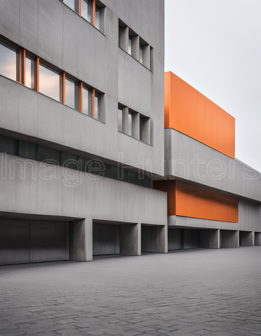 Minimalistic Silver and Orange Buildings Composition