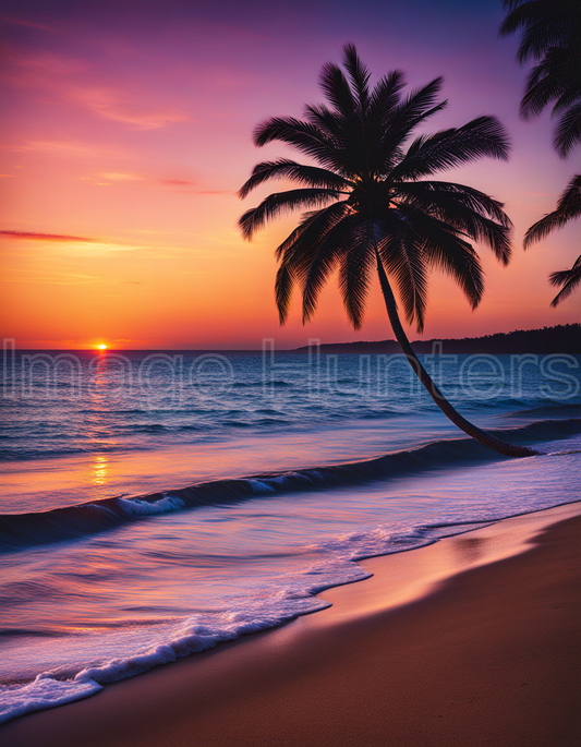 Palm Trees at Sunset on Beach Horizon