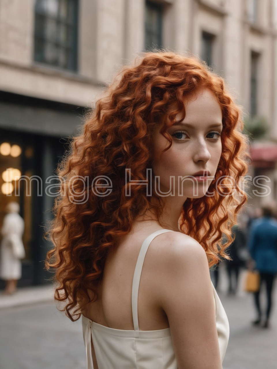 Curly Red-Haired Girl's Back View