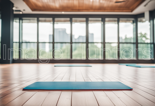 Yoga Studio with Rubber Mat on Wooden Floor