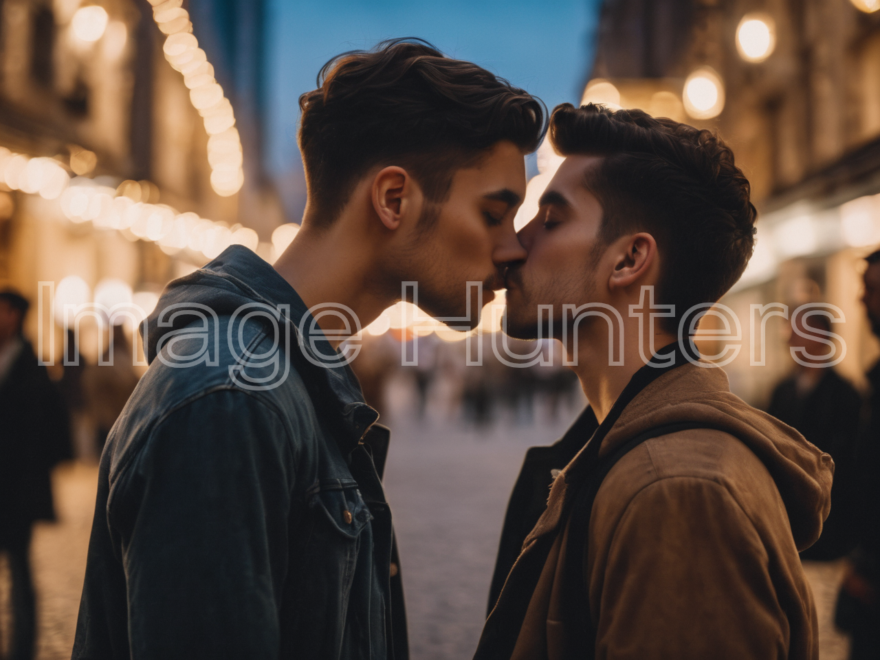 Young Gay Couple Kissing in the City