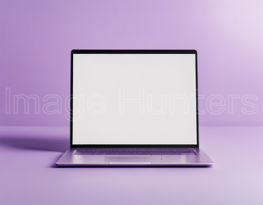 White Screen Laptop Mockup on Pastel Purple Wall background