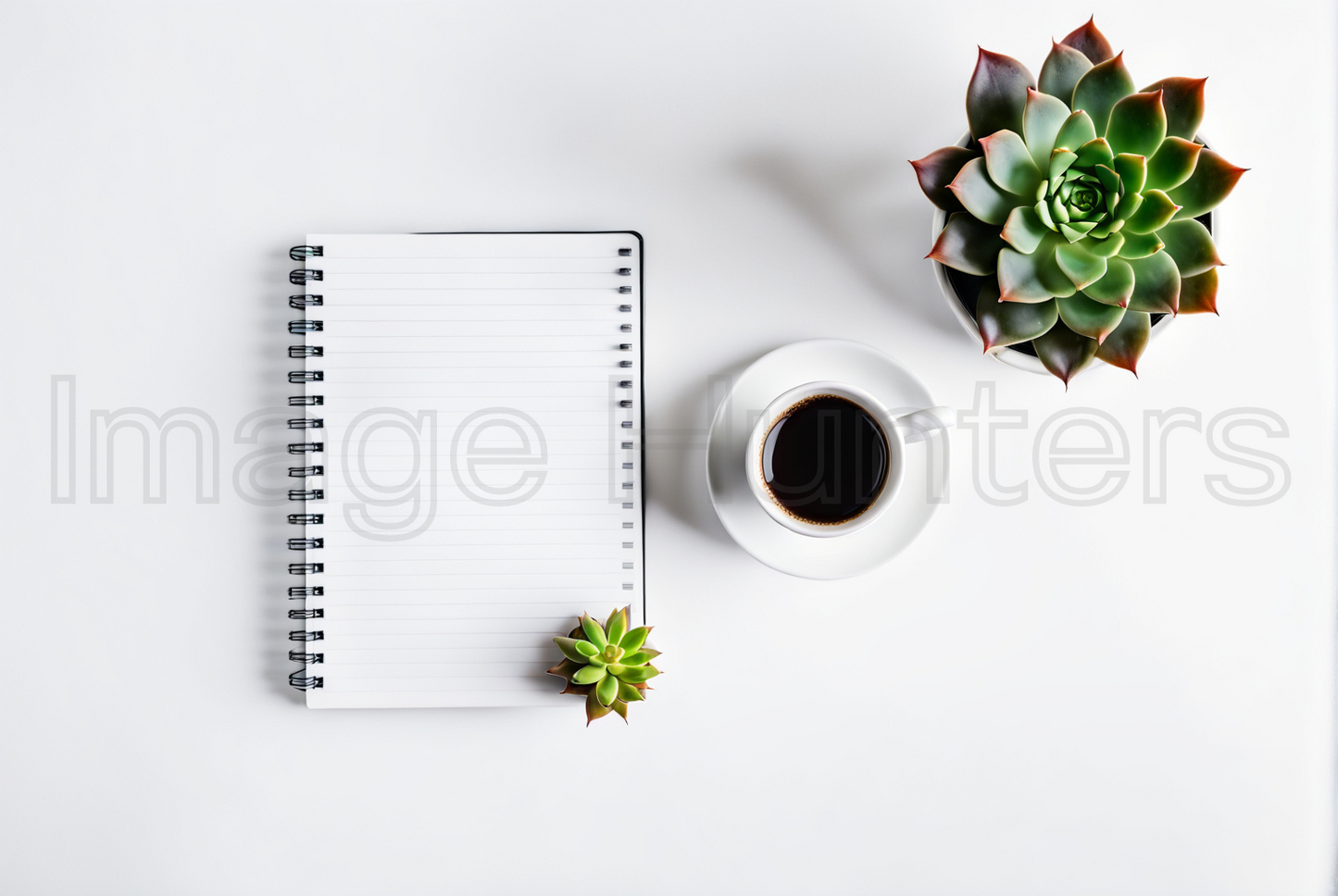 Notebook Mockup with Pen, Succulent, Coffee on White Background