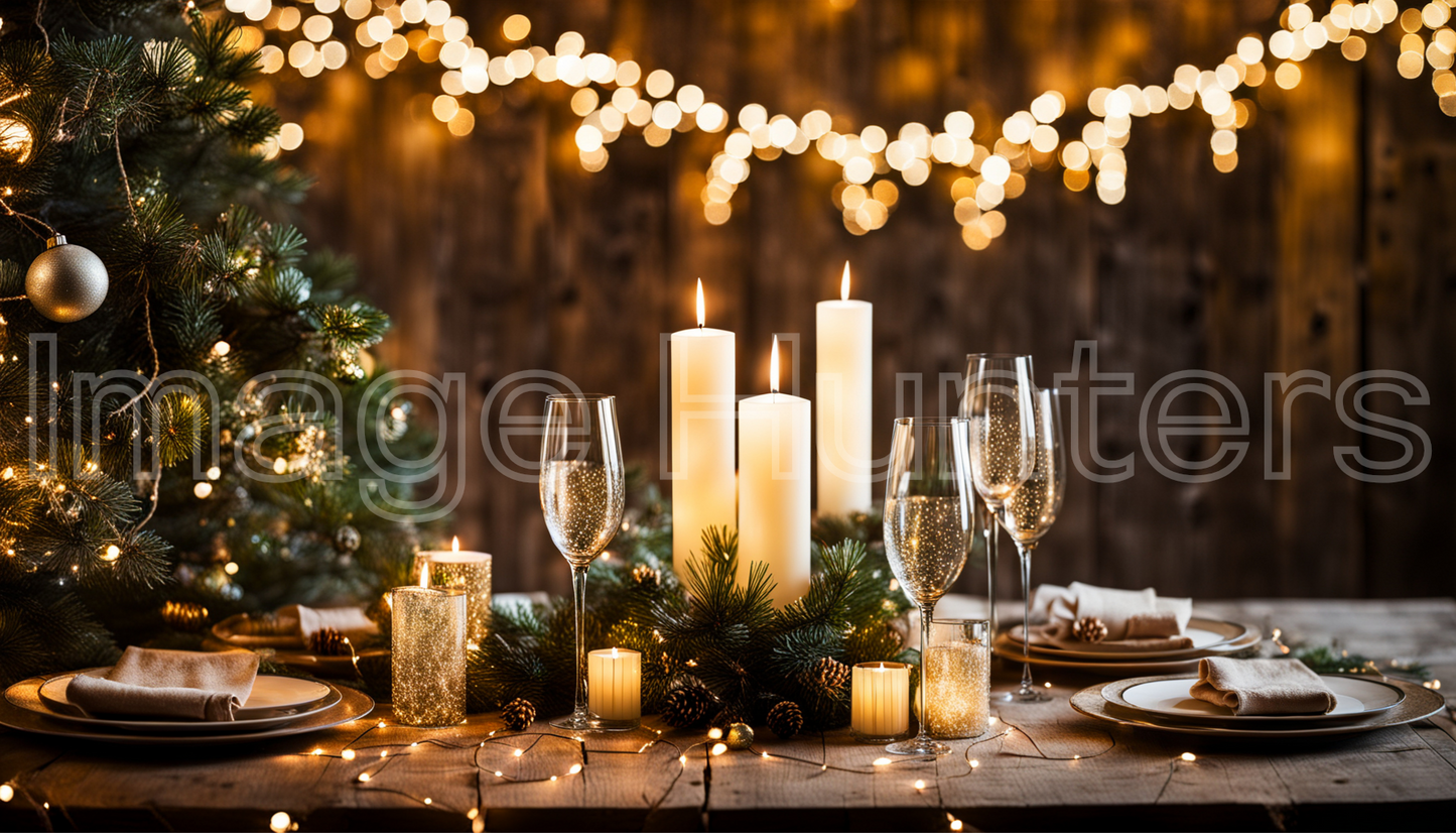 New Year's Eve party decor with twinkling lights