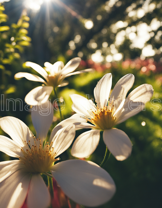 Blooming flowers kissed by sunlight