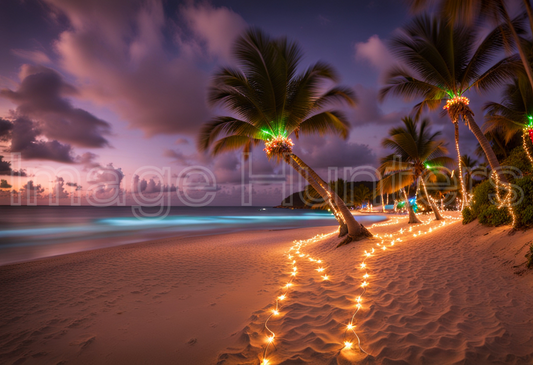 Caribbean Beach decorated with Christmas Light