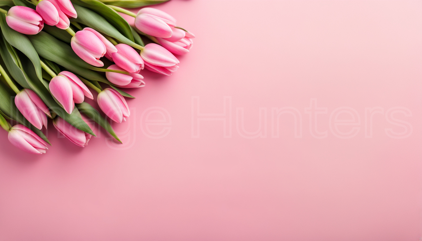 Pink Tulips with Copy Space on Pink Background