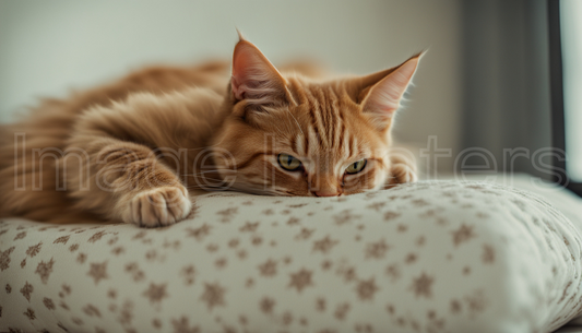 Cat Resting with Furious Expression on Pillow