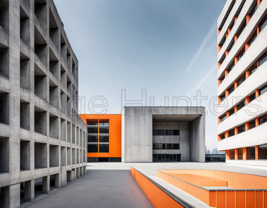 Minimalistic Silver and Orange Buildings Composition