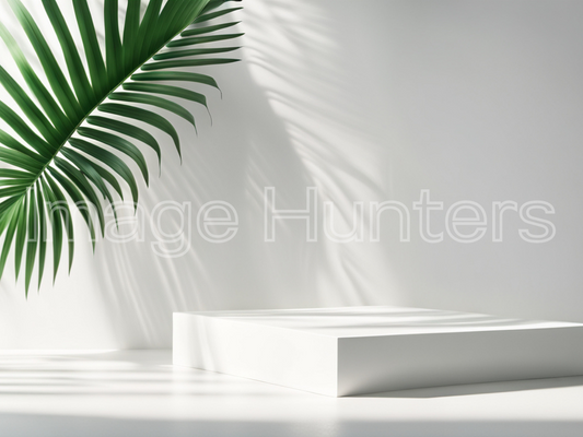 Abstract square white podium, Sunlight, Palm Leaf