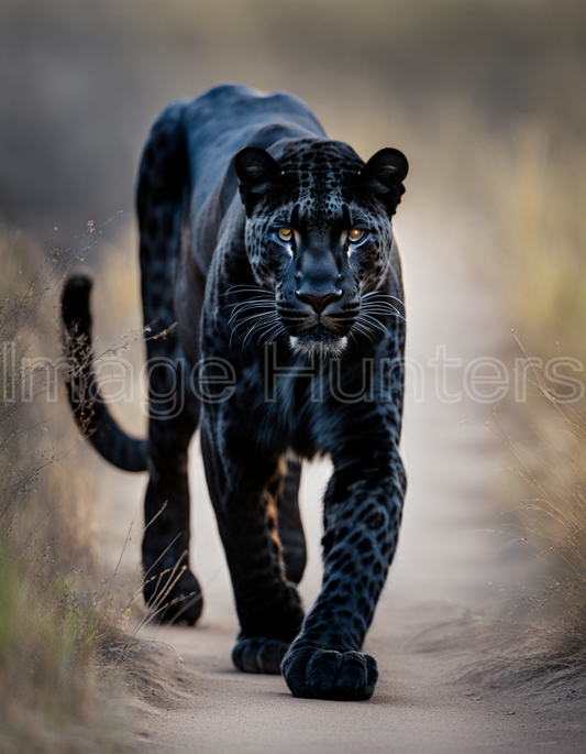 a Black Leopard Walking