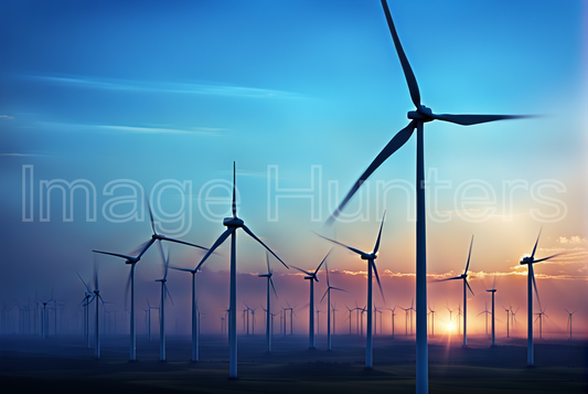 Sunset Glow Over Wind Turbine Farm