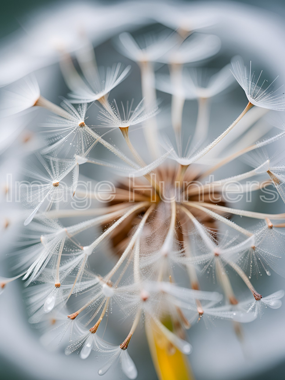 dandelion seeds with sparkling water droplets