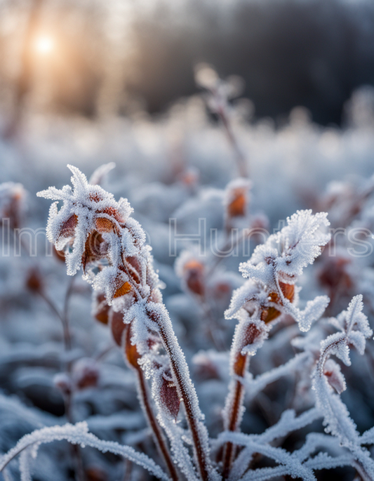 Plants adorned with delicate, glistening frost