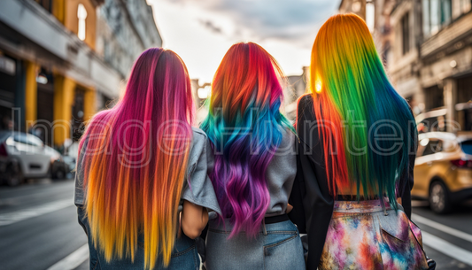 Women with Multi-Colored Hair Walking on the Street