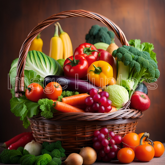 Organic Fresh Fruits and Veggies in a Basket