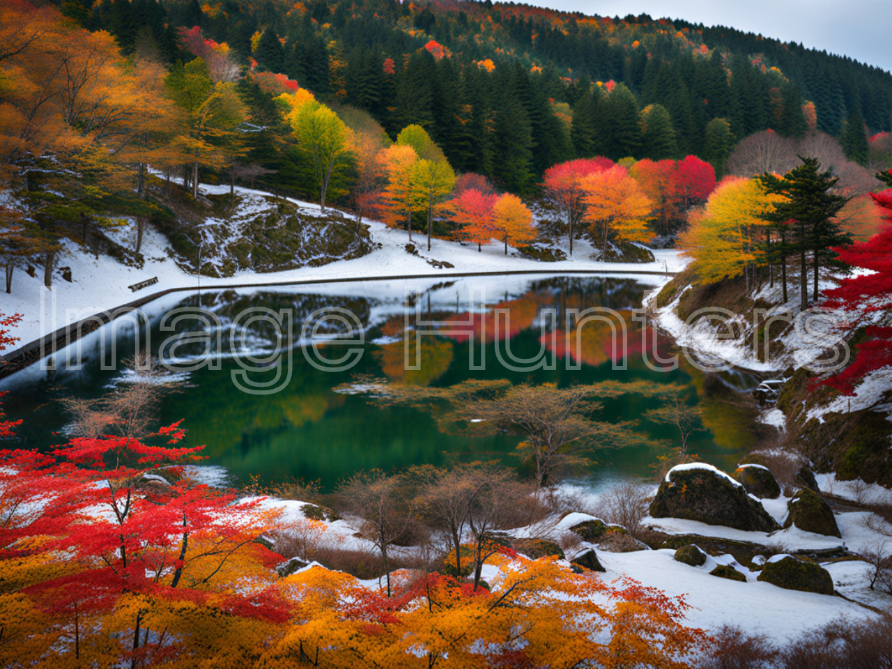 Autumn Trees and Lake in the park