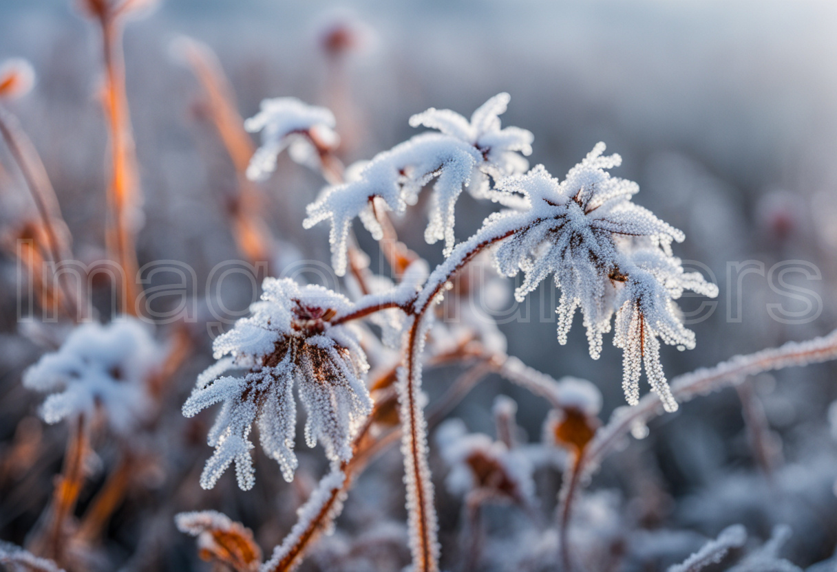 Plants adorned with delicate, glistening frost