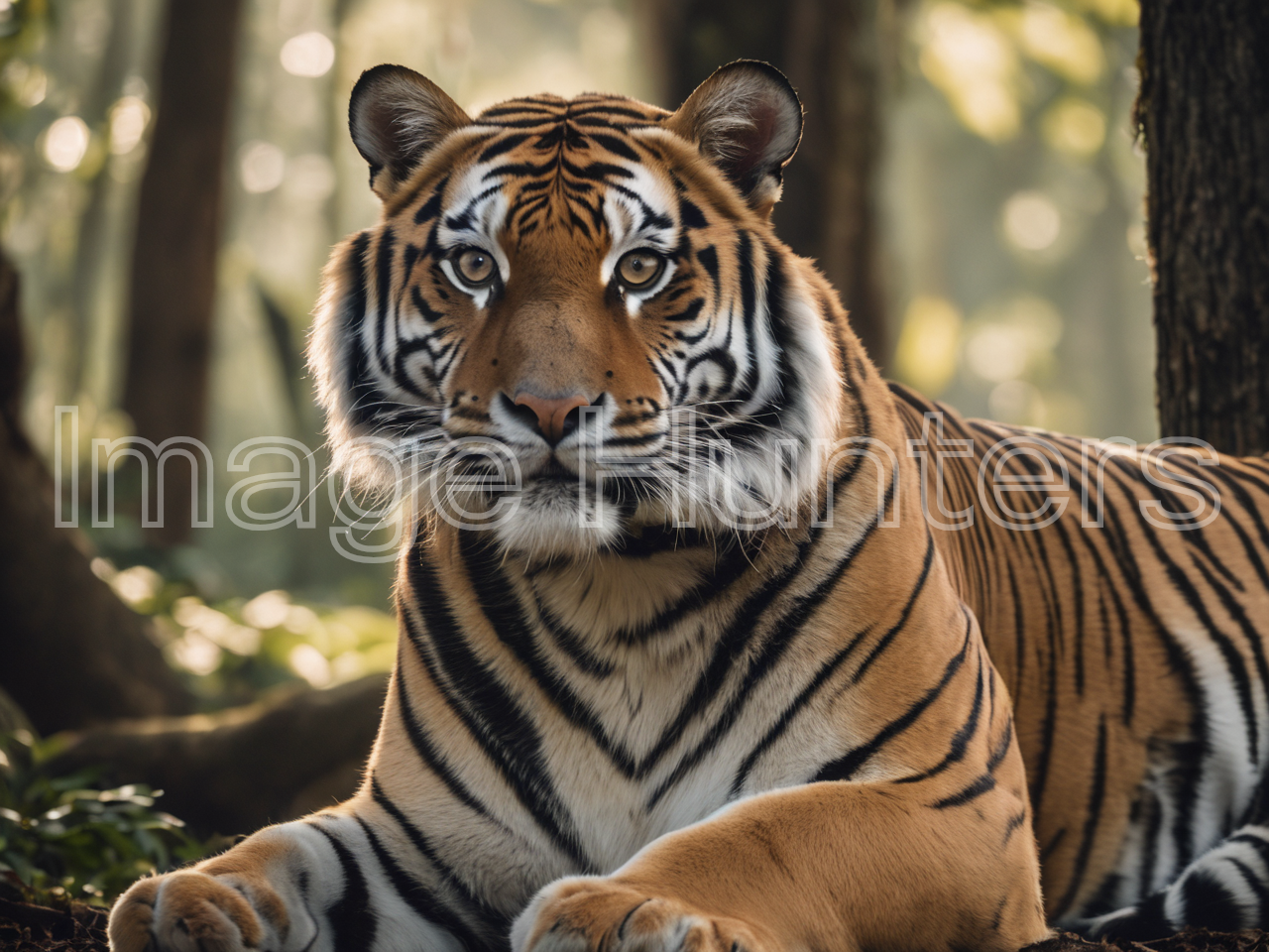 Bengal Tiger resting amidst woodland