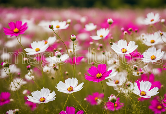 Pink and White Cosmos flowers field