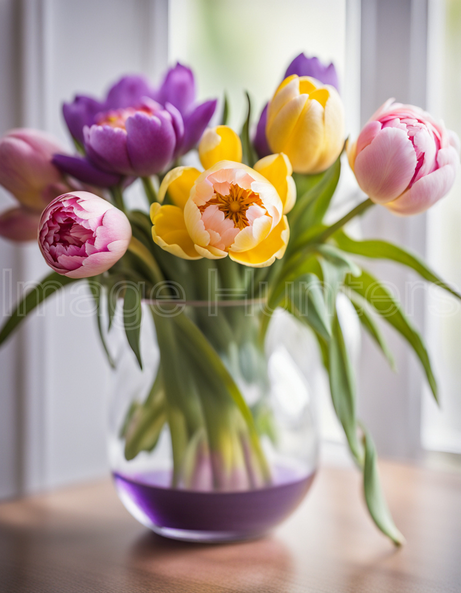 Vibrant Tulips and Peonies in Elegant Vase