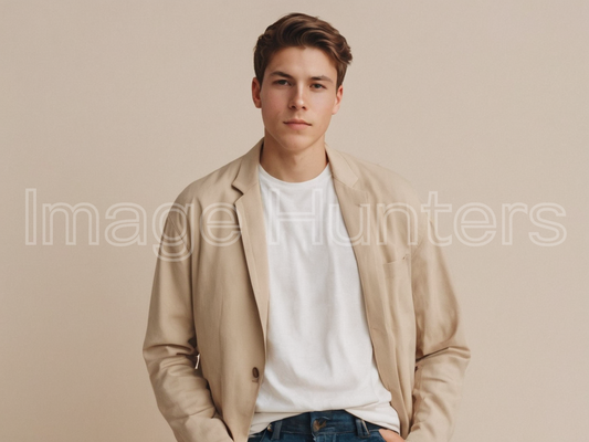 Handsome Man Posing Confidently in Professional Studio Setting