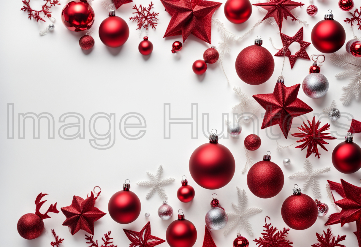 Scattered Christmas Decorations on White Background