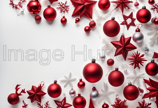 Scattered Christmas Decorations on White Background