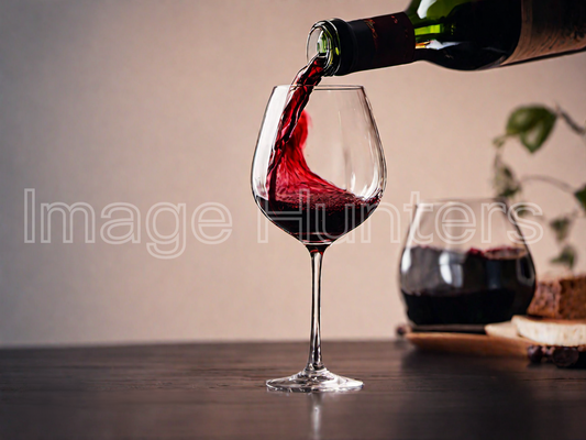 Pouring red wine into a wine glass on the table