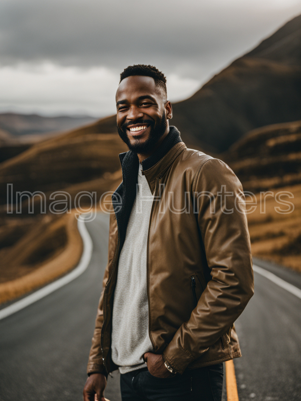 Smiling black man on the road