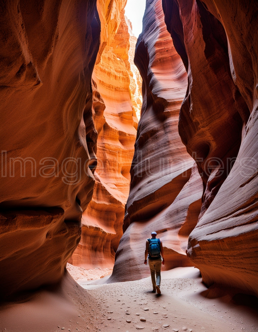 Person explores stunning slot canyon in Petra, Jordan