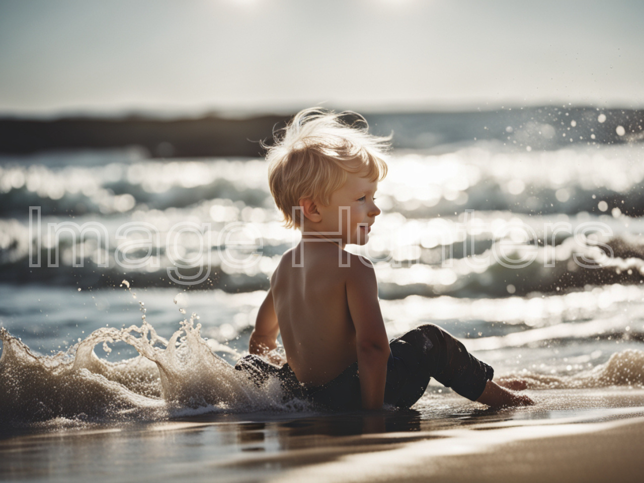 Little Blonde Boy Enjoying the Seashore