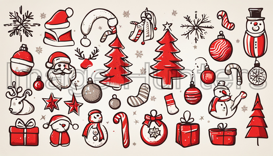 Hand-drawn Christmas icons and elements